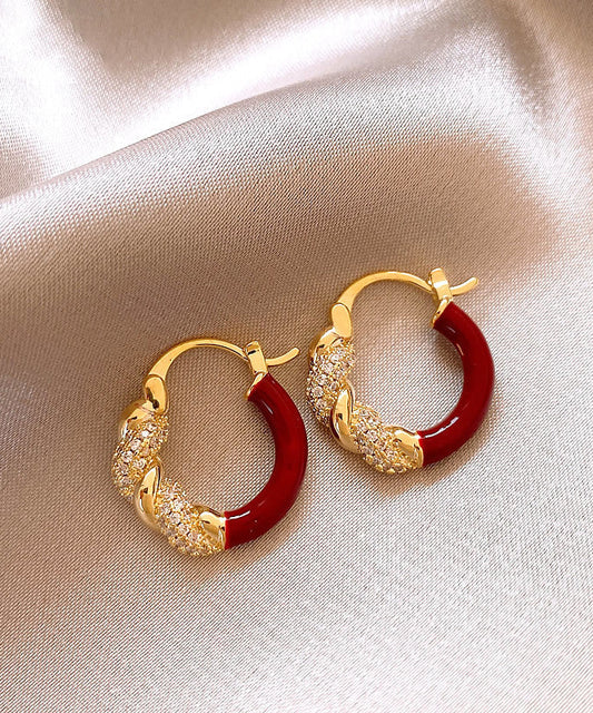 Boucles d'oreilles créoles fantaisie en alliage de cuivre rouge et zircon - TrendAura