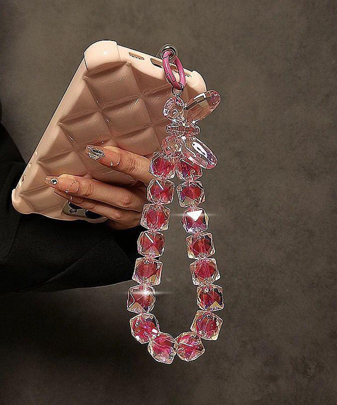Chaîne de téléphone en métal rouge fantaisie avec nœud en cristal - TrendAura