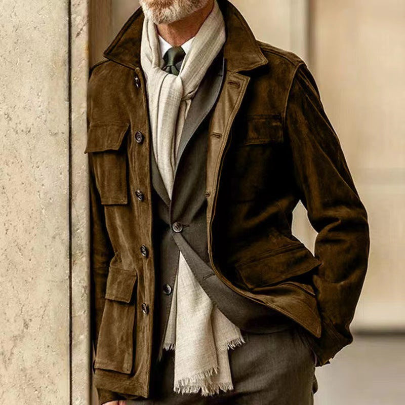 Multi Pocket Harness Jacket With Zipper Closure For Men Versatile Vintage Style Practical Utility