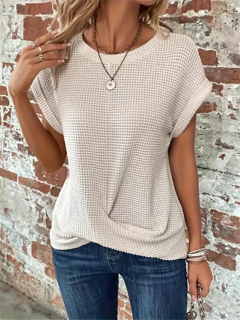 Women's Casual T-Shirt with Waffle Knit and Short Sleeves
