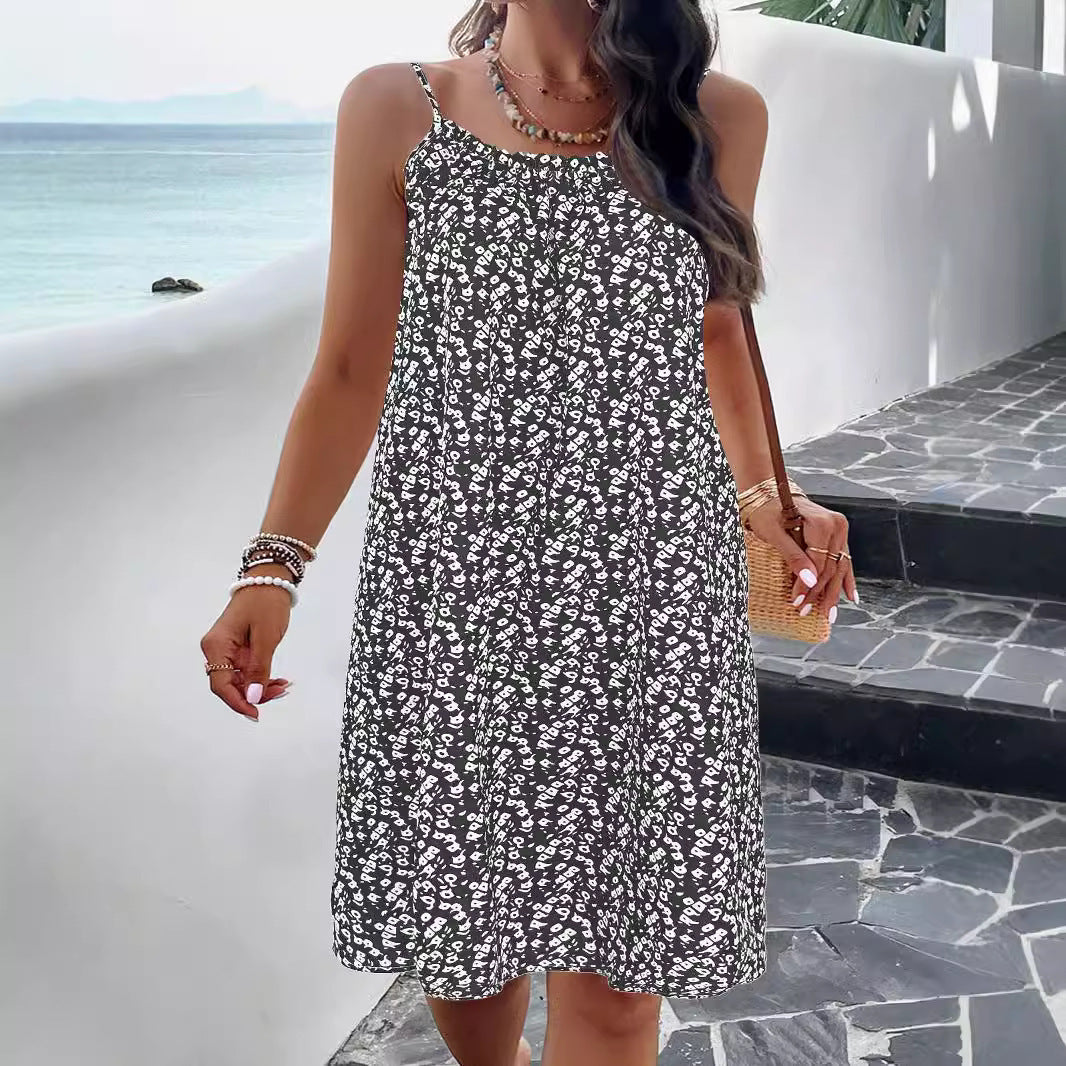 Women’s Swing Dress – Floral Print – Adjustable Straps – Breathable Cotton Blend – Knee Length