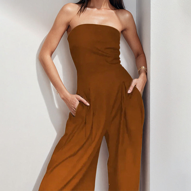 Women's Jumpsuit – Strapless – Elegant Fit – Wide Legs – Formal Party Wear