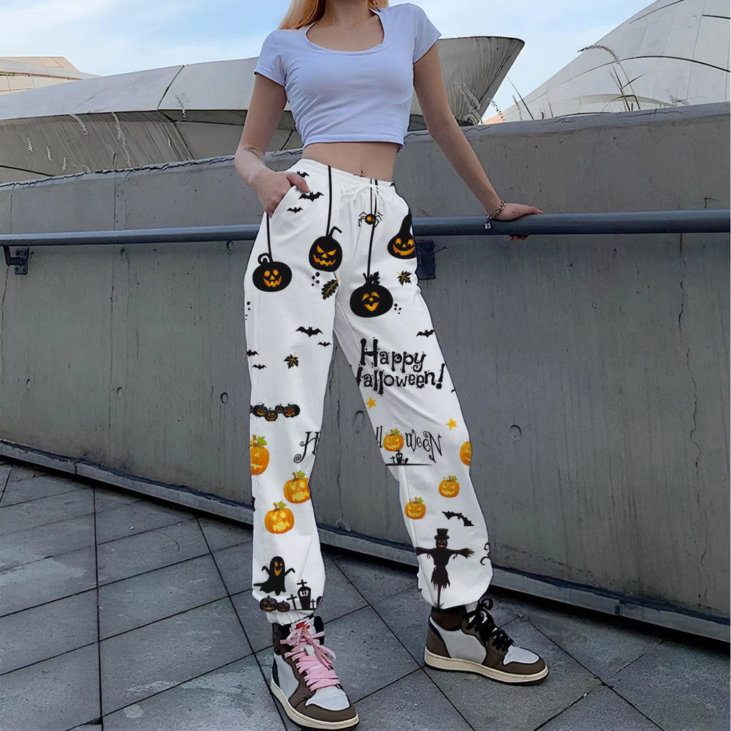 Women’s Leisure Trousers – Relaxed Fit – Cotton Feel – Bold Print – Drawstring Waist – Pockets – Full Length
