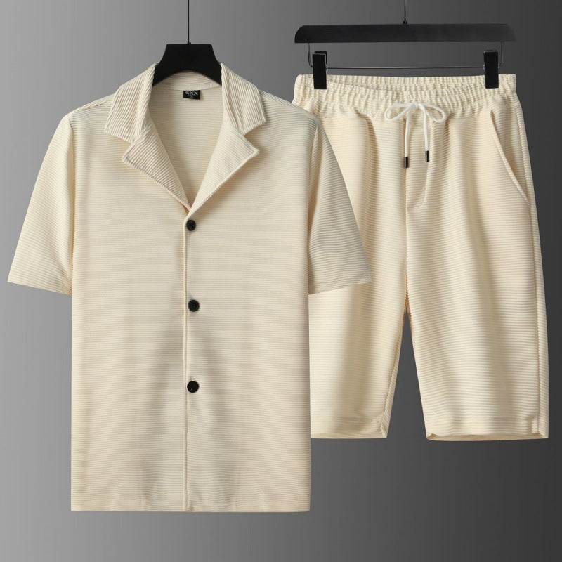 TrendAura Men's Polo Shirt And Shorts Set In Relaxed Fit With Ribbed Texture And Breathable Fabric