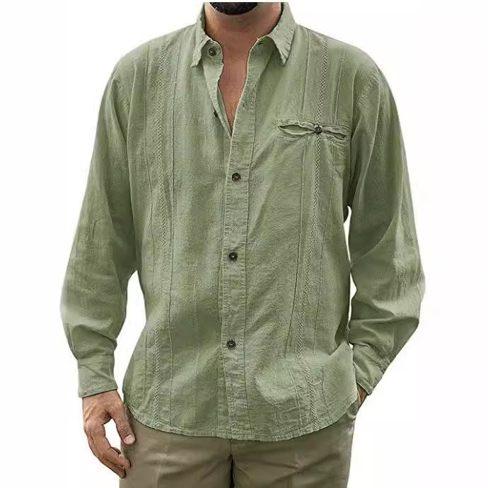 Men's Linen Shirt With Relaxed Fit Long Sleeve Button Closure Chest Pocket Nordisk Flair By TrendAura