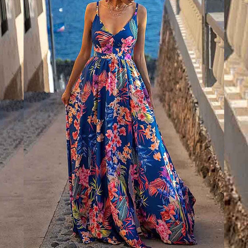 Women's Maxi Dress – A-line Fit – Light and Breathable – Spaghetti Straps – Print Design