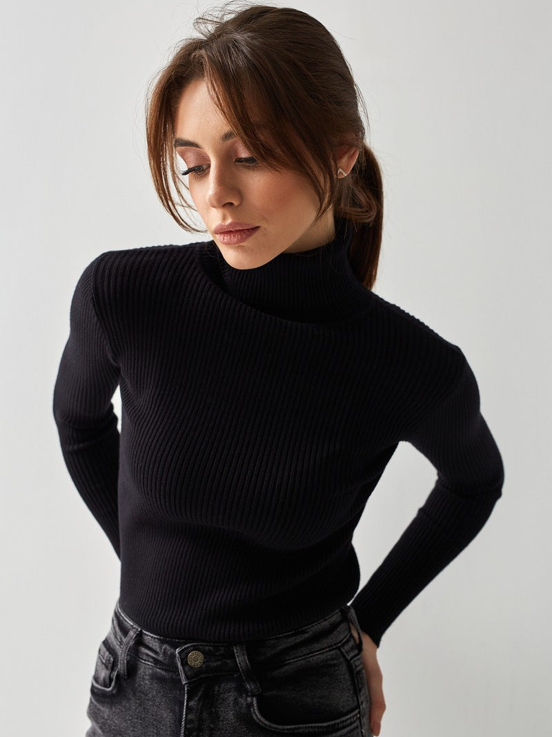 Women’s Turtleneck Pullover Top – Slim Fit – Ribbed Knit – Long Sleeve Stretchy Layer