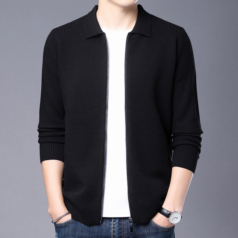 TrendAura Men's Slim Fit Wool Blend Zip Cardigan With Classic Collar And Ribbed Cuffs