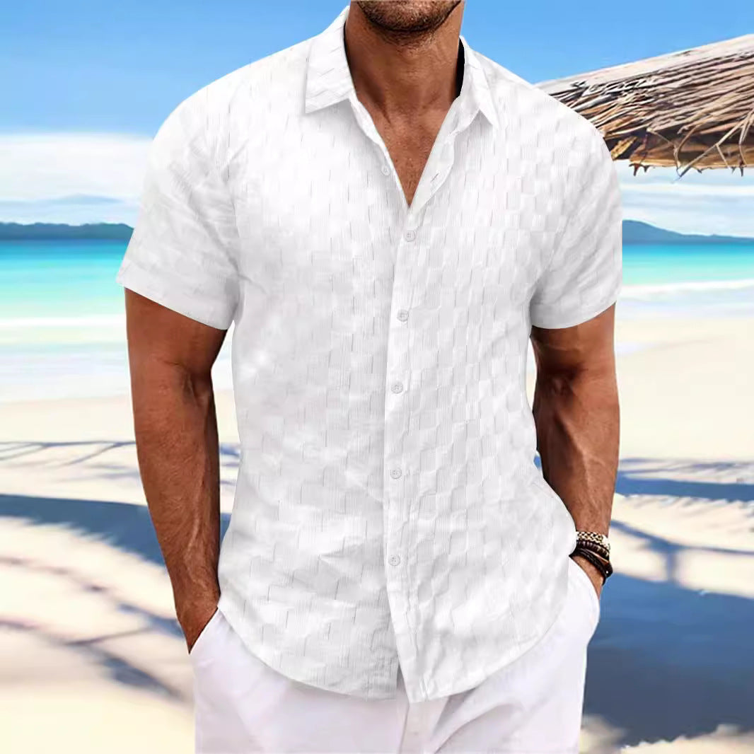 Nordisk Flair Men’s Casual Shirt Regular Fit Textured Weave Short Sleeve Breathable Cotton Blend