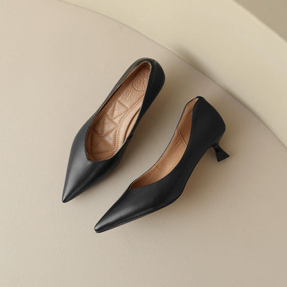 Women's Slip-On Pumps with Pointed Toe and Low Kitten Heel