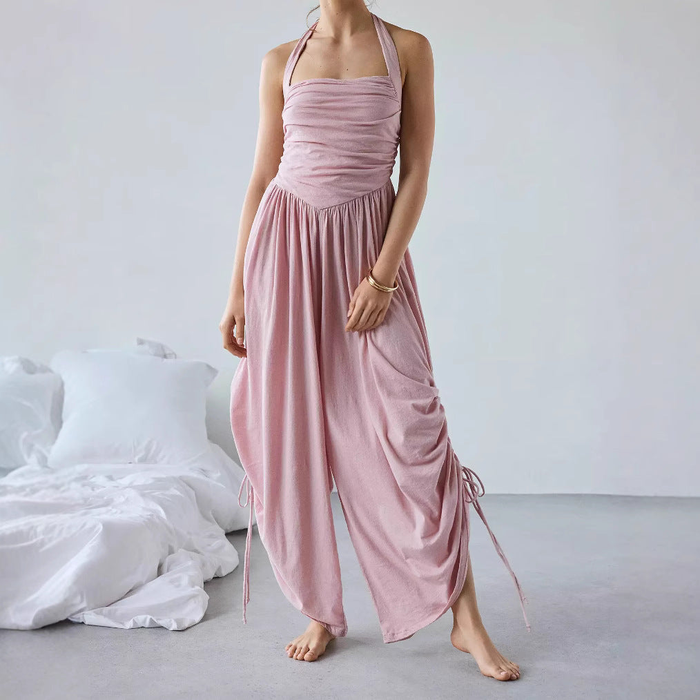 Women's Jumpsuit – Halterneck – Loose Fit – Wide Legs – Ruched Top