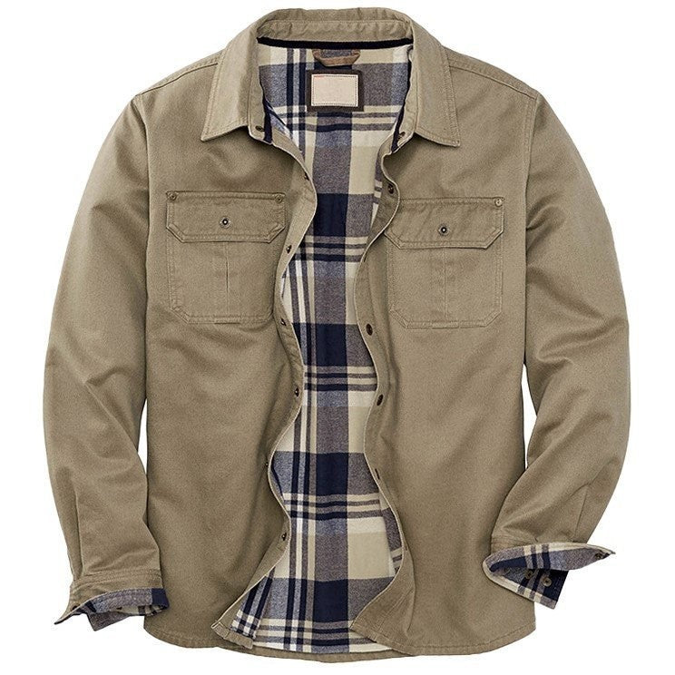 Men's Fleece Lined Flannel Bomber Jacket For Outdoor Enthusiasts, Rugged Warm All Day Comfort
