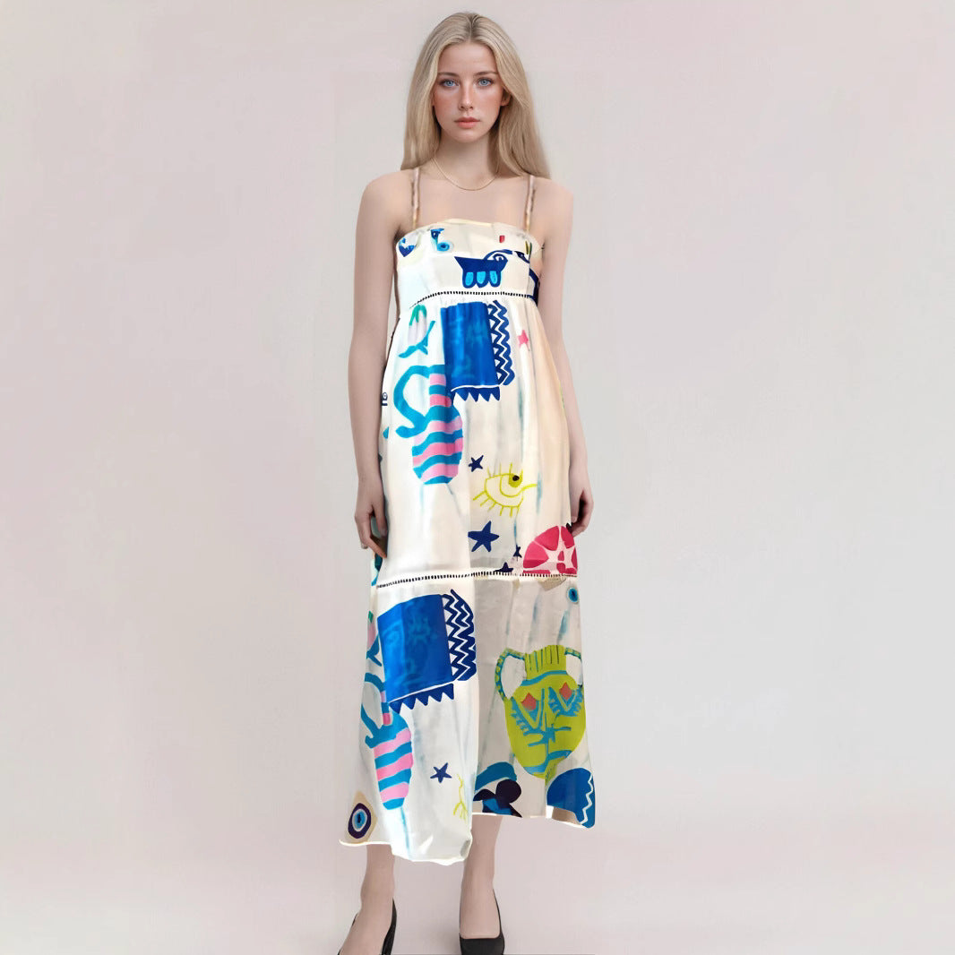 Women’s Maxi Dress – Strapless High Waist – Flowy Fit – Abstract Print