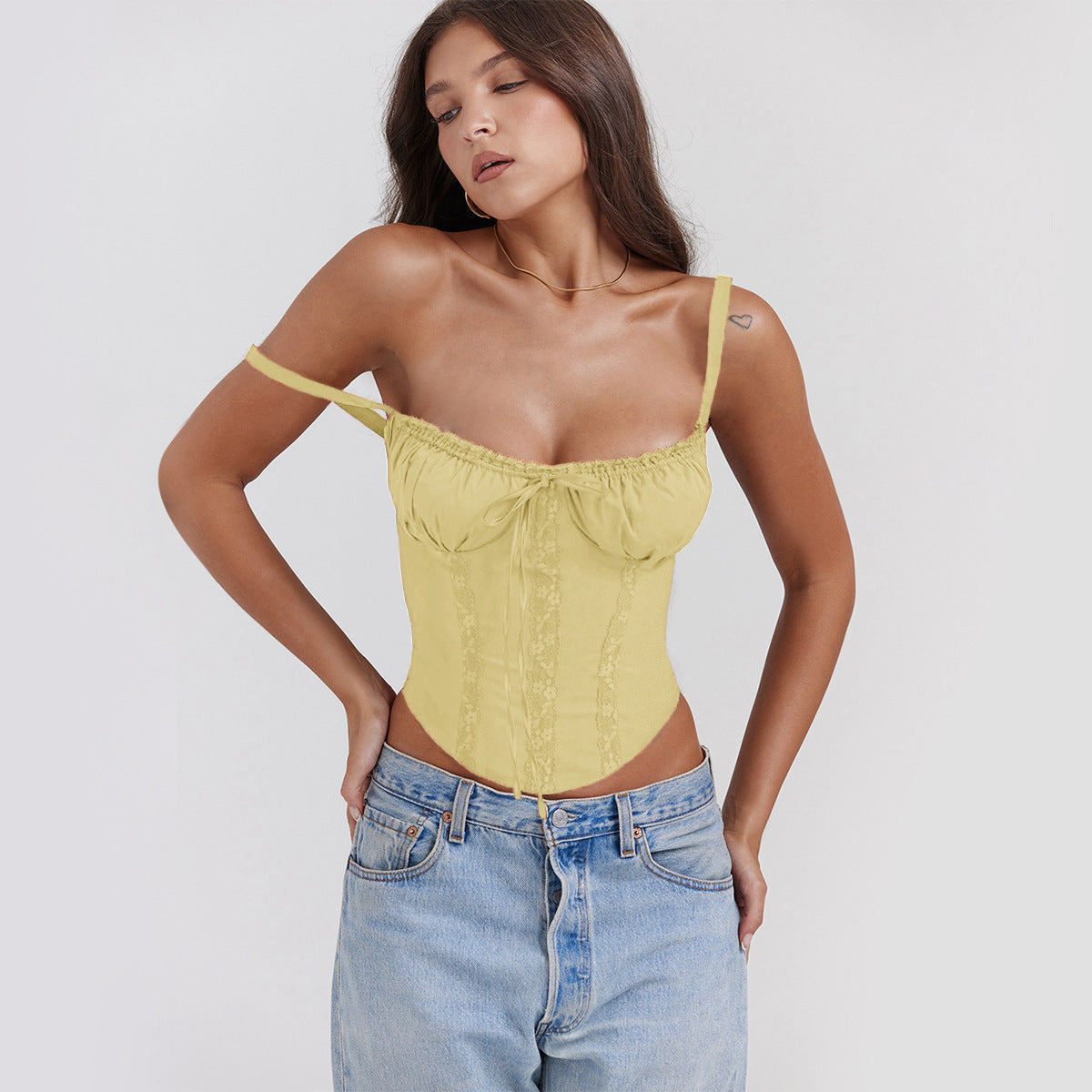Women's Camisole Top – Slim Fit – Satin Look – Lace – Spaghetti Straps – Cropped