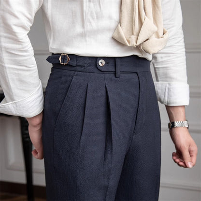 Marco Monte Tailored Pleated Trousers For Men Slim Fit Dark Brown Dress Pants Premium Fabric Blend Elegant Office Ready