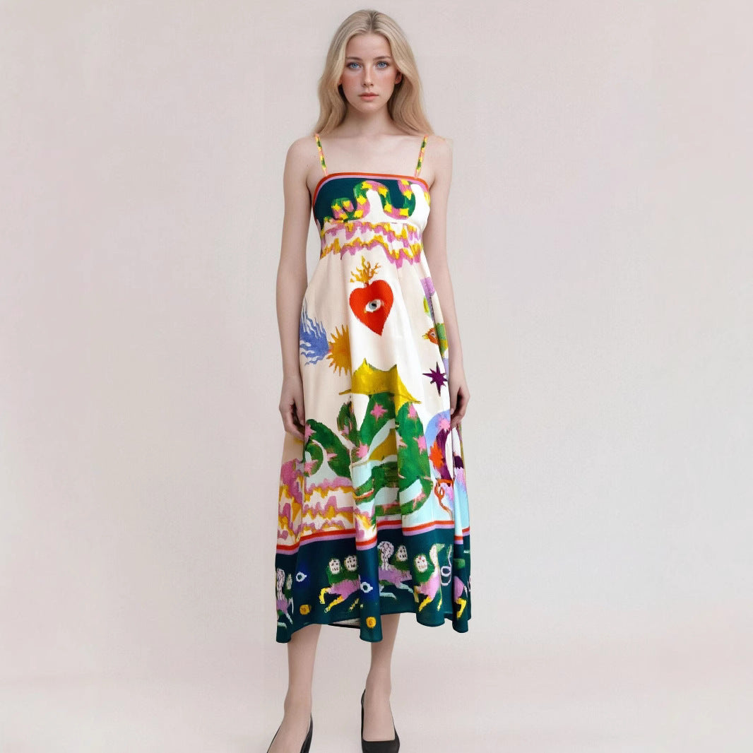 Women’s Maxi Dress – Strapless High Waist – Flowy Fit – Abstract Print