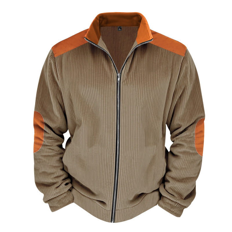 Mens Quilted Jacket Regular Fit Zipper Front With Ribbed Texture And Contrast Detailing