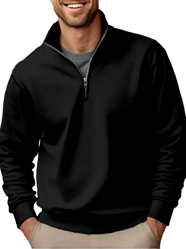 Men's Sweatshirt Regular Fit Soft Fleece Quarter Zip Stand Collar Ribbed Hem By TrendAura