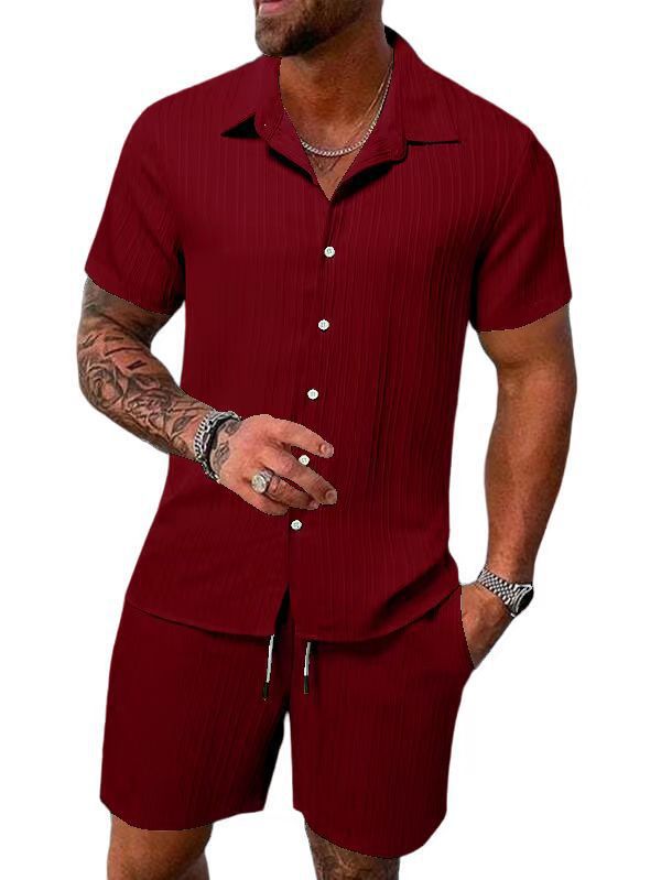 Men's Casual Button Down Shirt And Shorts Set Relaxed Fit Cotton Blend Summer Essentials
