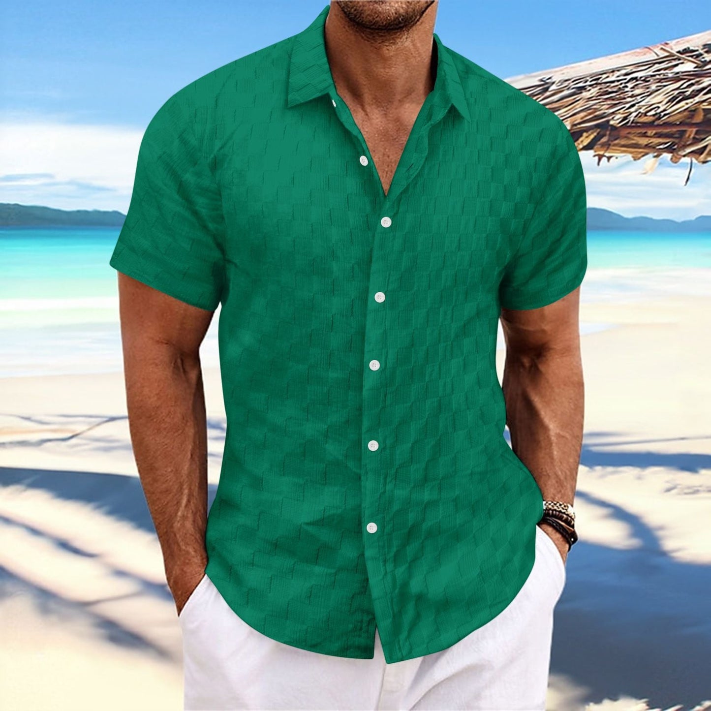 Nordisk Flair Men’s Casual Shirt Regular Fit Textured Weave Short Sleeve Breathable Cotton Blend