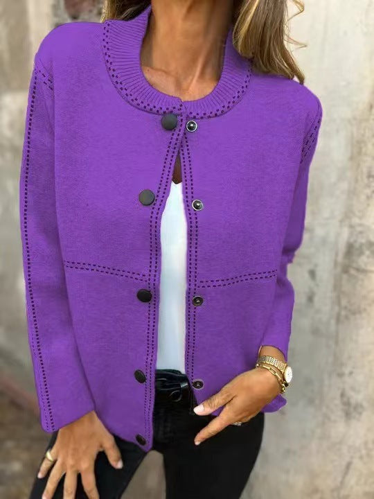 Women’s Cardigan – Loose Fit Knit – Button Front – Round Neck – Hip Length Layer