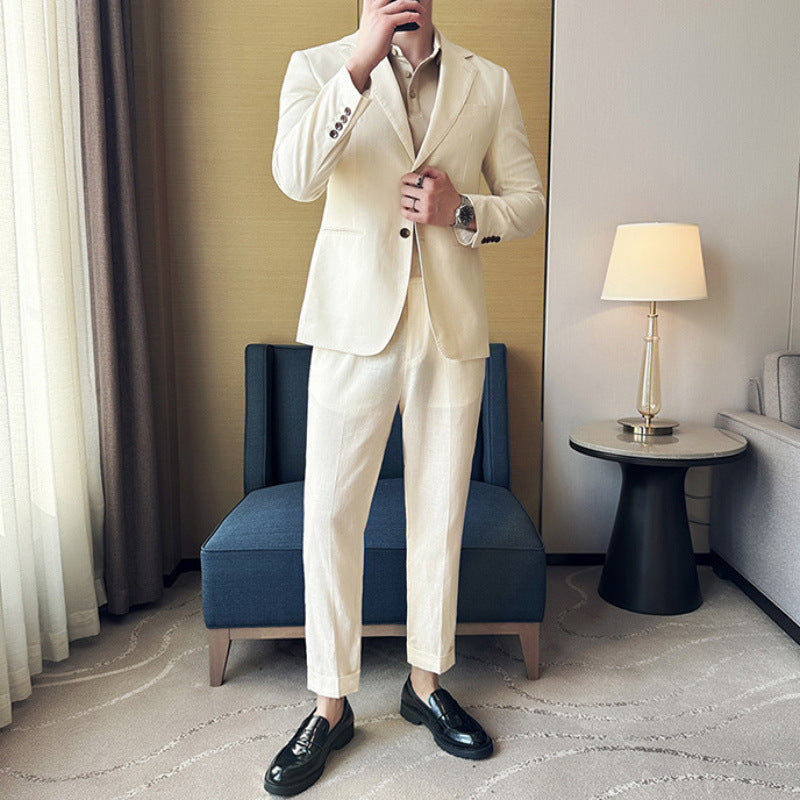 Men's Slim Fit Blazer Cotton Linen Mix Single Breasted Notched Lapel Jacket For Casual To Formal