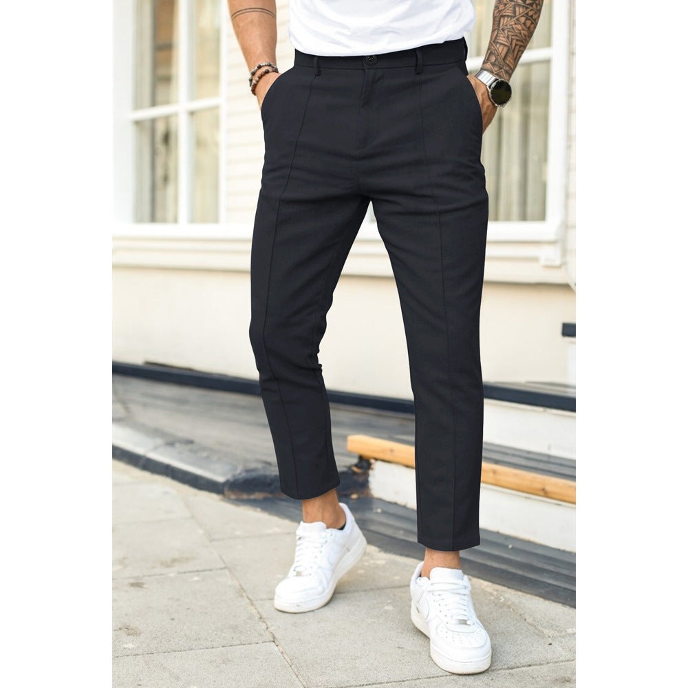 Men's Slim Fit Ankle Length Trousers With Double Pleats And Belt Loops By Nordic Flair