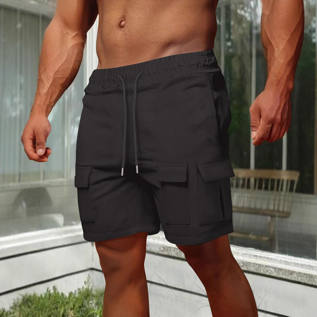 Mens Cargo Shorts Olive Relaxed Fit Breathable Cotton Blend Elastic Waist Utility Pockets