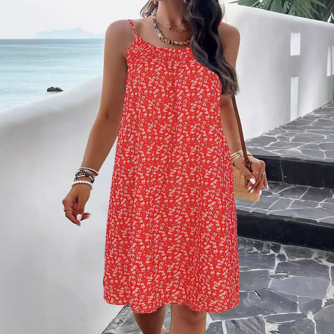 Women’s Swing Dress – Floral Print – Adjustable Straps – Breathable Cotton Blend – Knee Length