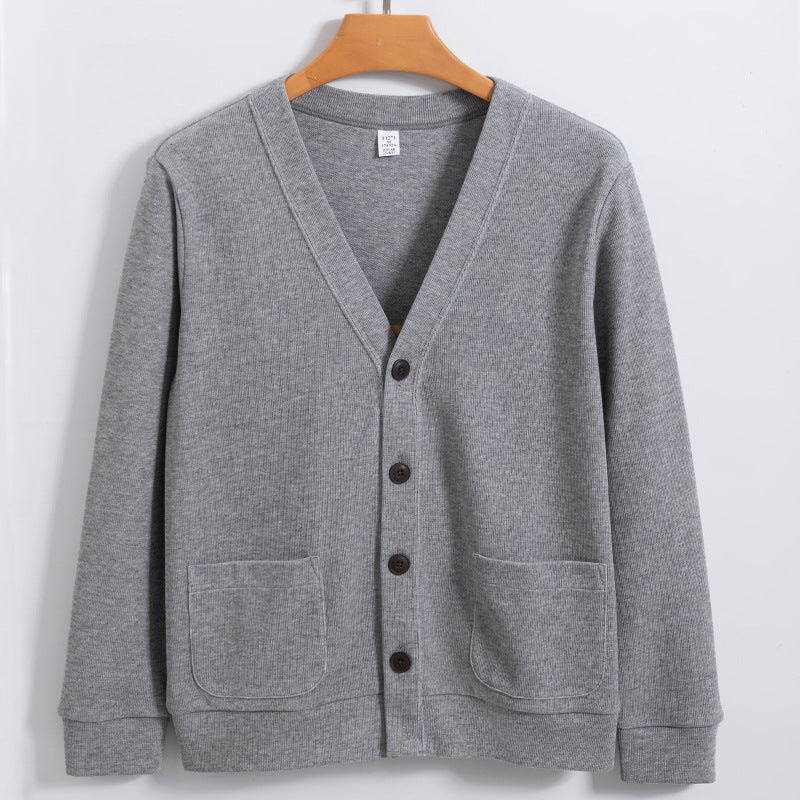 Mens Cardigan Cotton Knit Relaxed Fit V Neck Button Closure With Pockets Casual Sweater