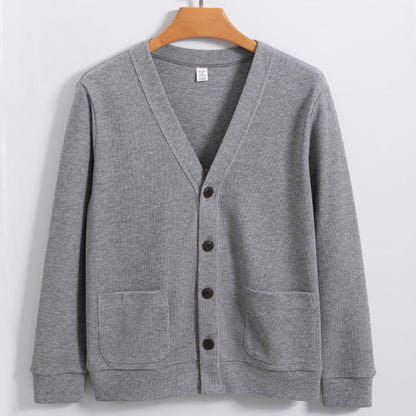 Mens Cardigan Cotton Knit Relaxed Fit V Neck Button Closure With Pockets Casual Sweater