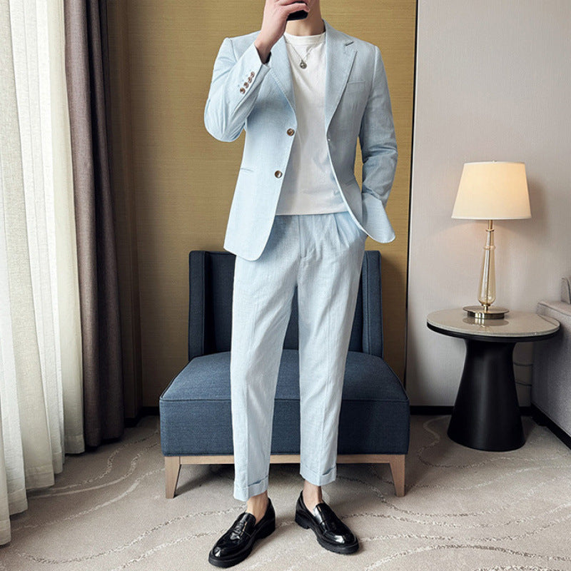 Men's Slim Fit Blazer Cotton Linen Mix Single Breasted Notched Lapel Jacket For Casual To Formal