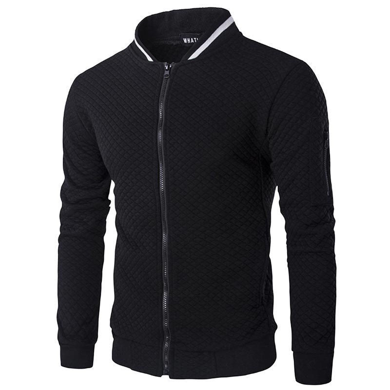 Men's Quilted Cotton Blend Zipper Front Jacket Slim Fit Bomber Style With Ribbed Trim