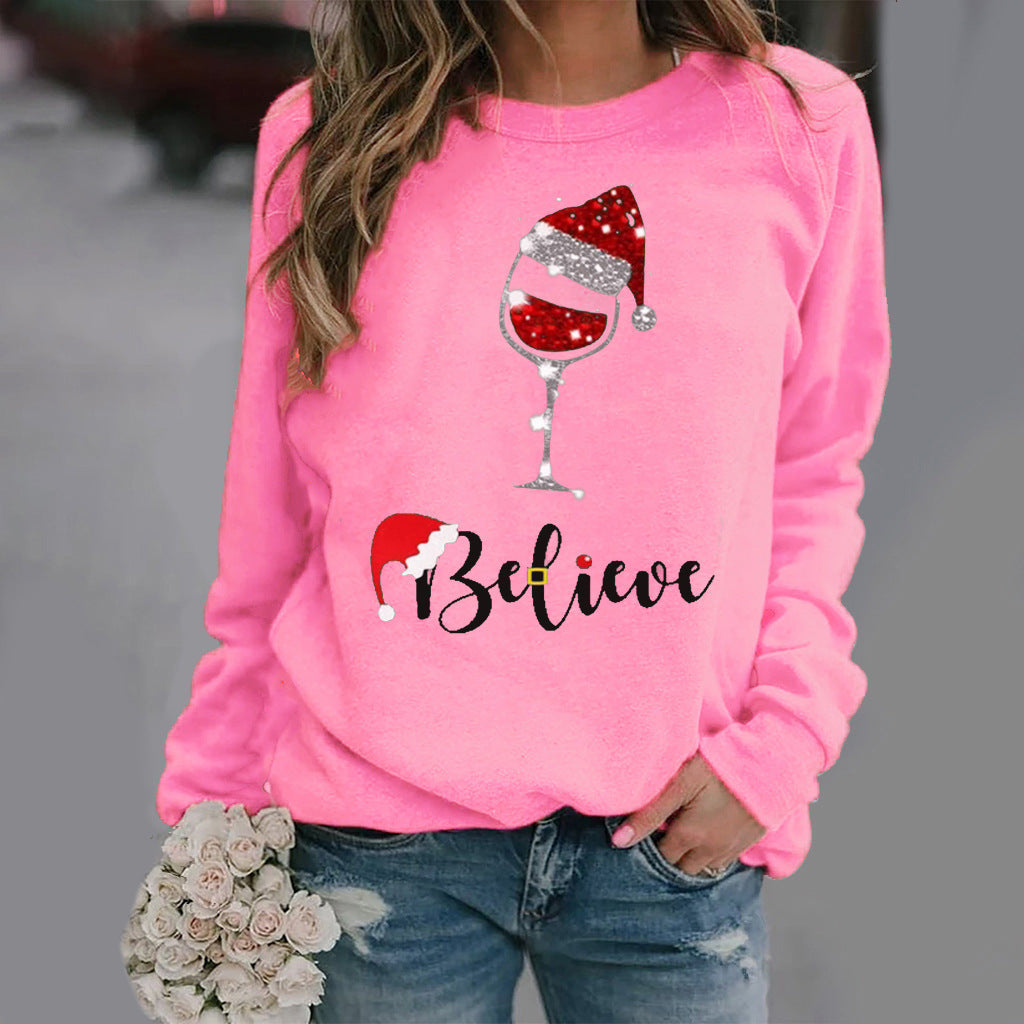 Women’s Sweatshirt – Relaxed Fit – Cotton Blend – Crew Neck – Festive Graphic Print