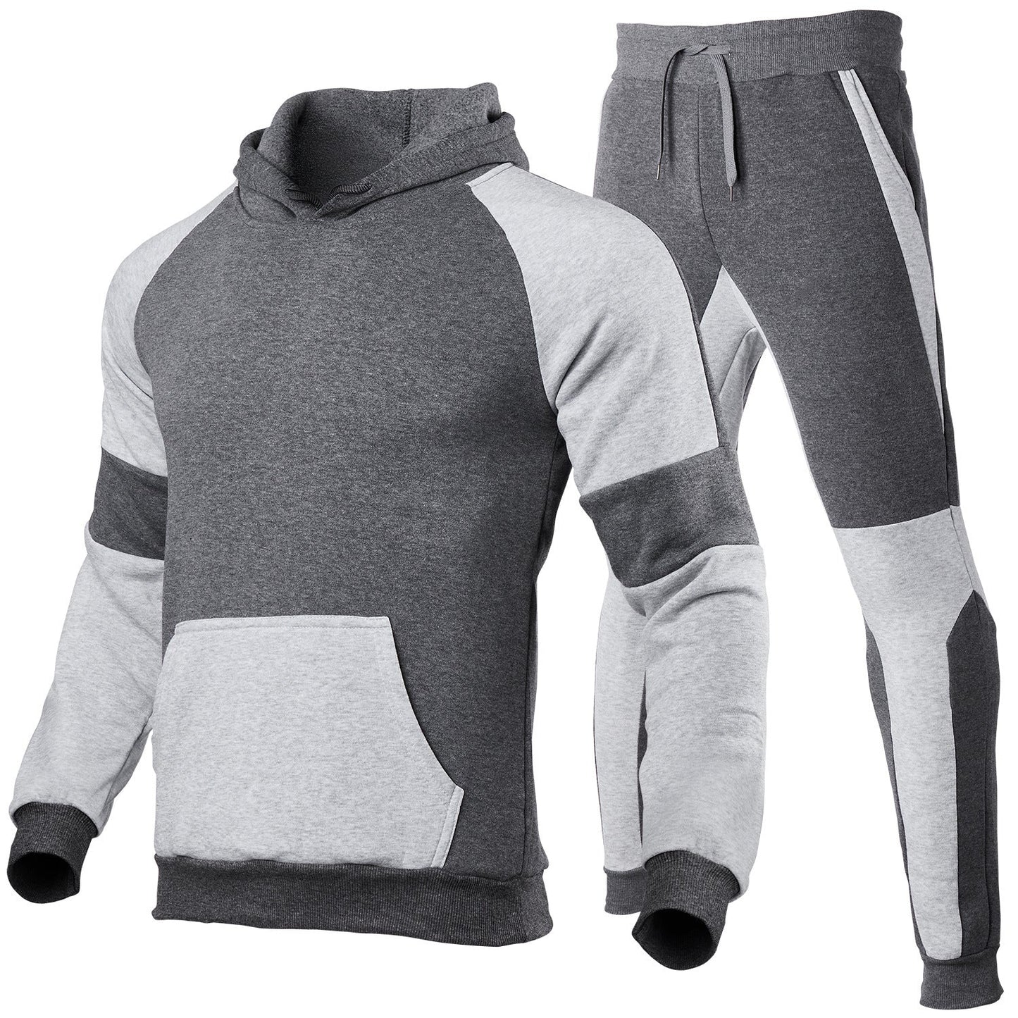 TrendAura Mens Two Piece Hoodie And Jogger Set In Cotton Blend With Contrast Stitching Relaxed Fit