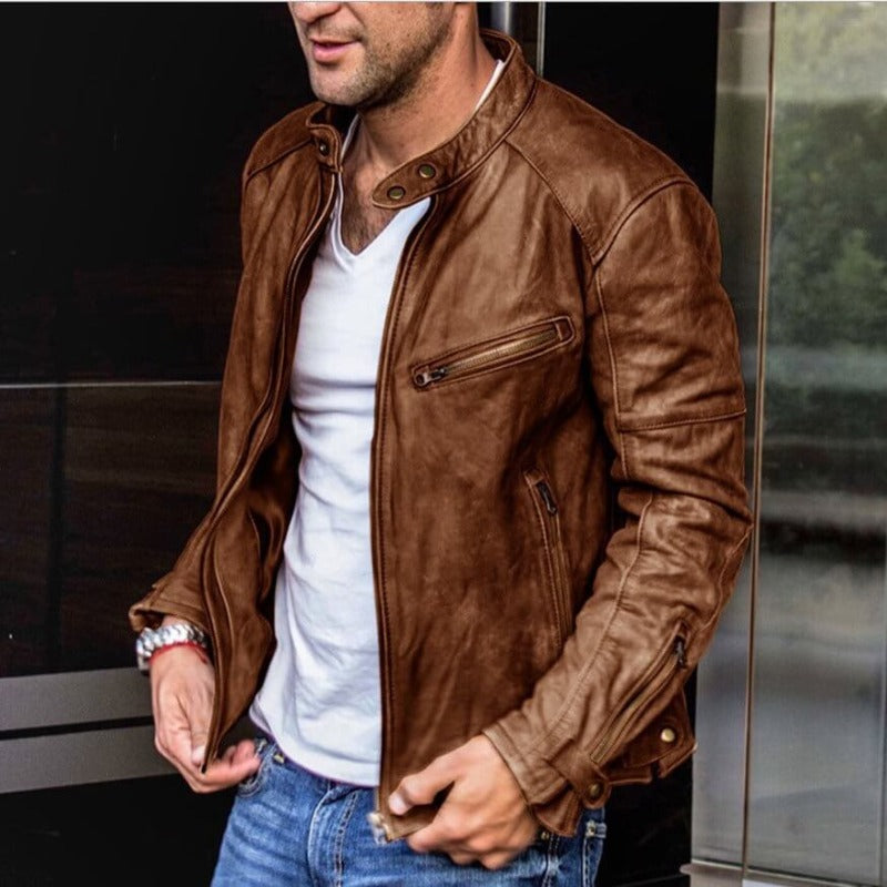 Versatile weather-resistant leather jacket for men