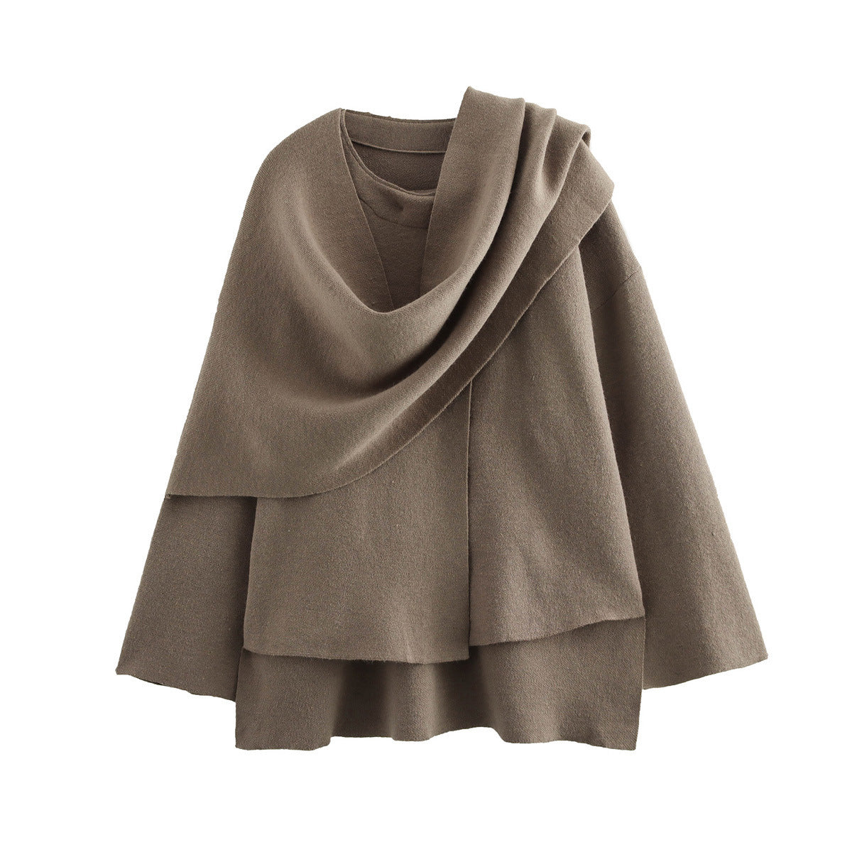 Women’s Cape Coat – Wool Blend – Oversized Fit – Draped Cowl Neck – Open Front