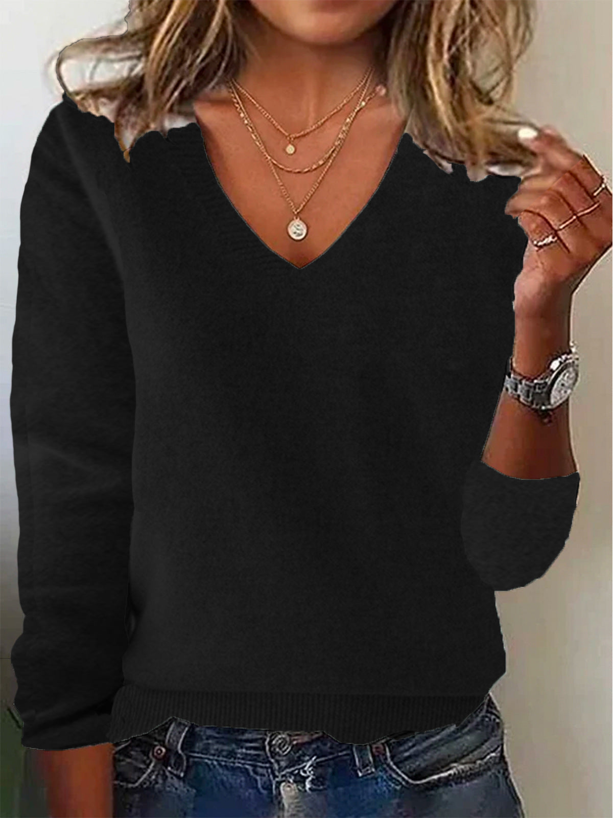 Women’s Pullover Sweater – Wool Knit – Relaxed Fit – V-Neck – Long Sleeve Casual Wear