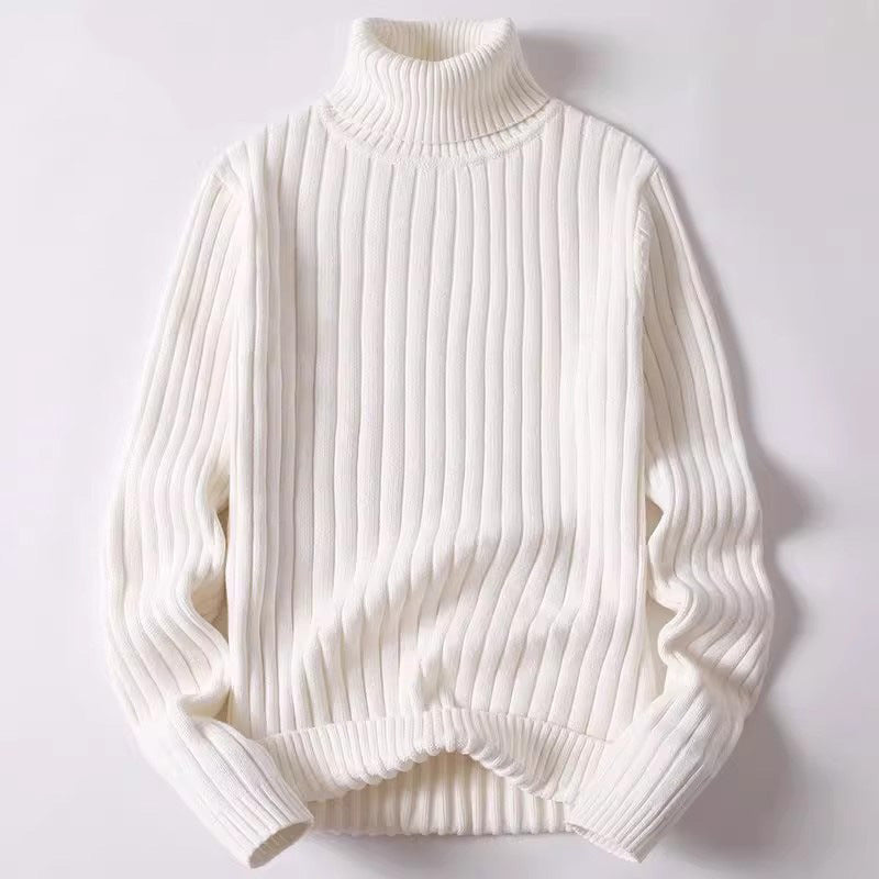 Mens Cotton Blend Fold Over Turtleneck Sweater Ribbed Knit Long Sleeve Hip Length Blue
