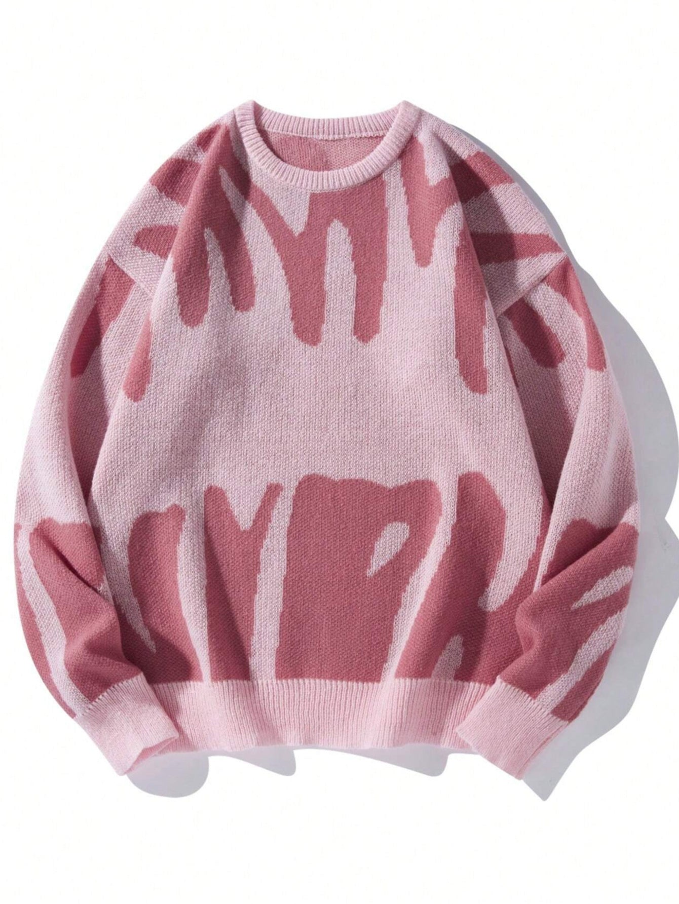 Women's Knit Sweater – Relaxed Fit – Wool Mix – Jacquard Pattern – Round Neck – Long Sleeves