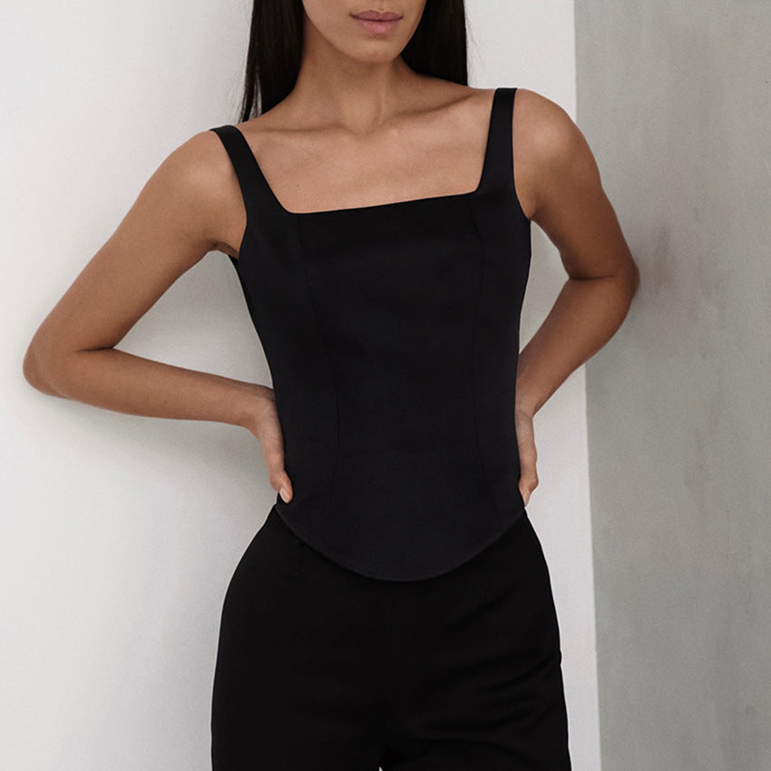 Women's Camisole Top – Slim Fit – Corset-Inspired – Square Neck – Cropped