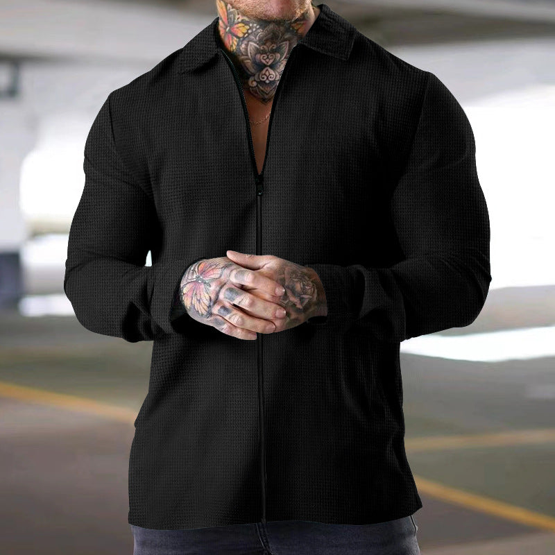 Mens Long Sleeve Shirt Textured Woven Fabric Regular Fit Zip Front Closure Nordisk Flair