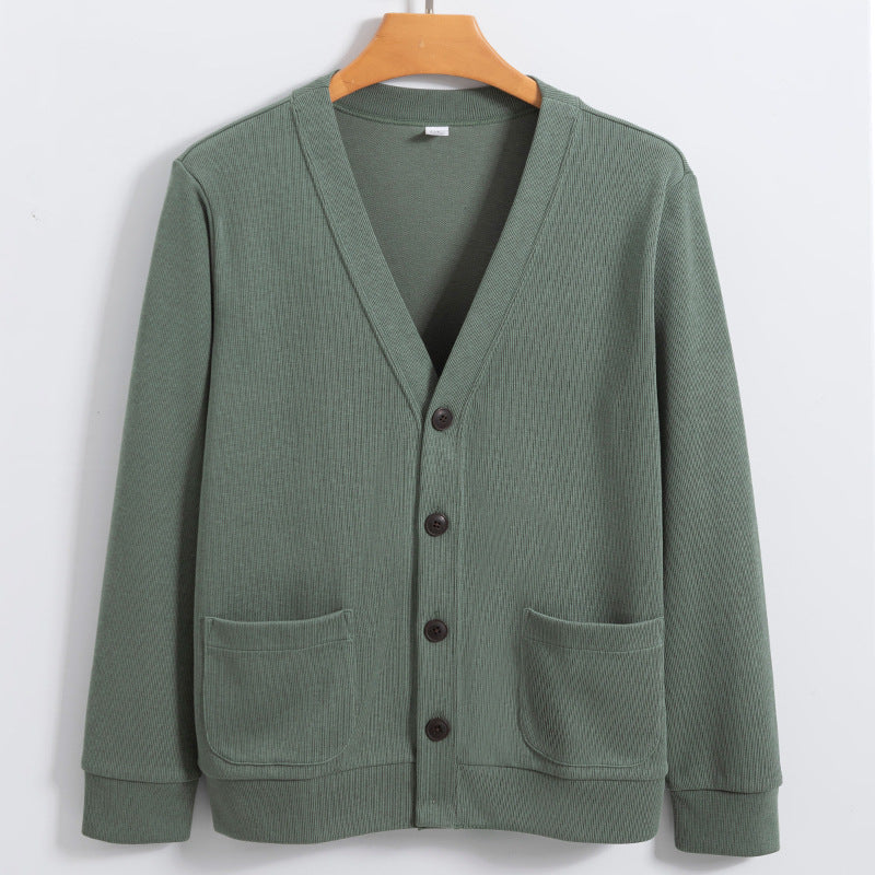 Mens Cardigan Cotton Knit Relaxed Fit V Neck Button Closure With Pockets Casual Sweater