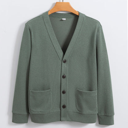 Mens Cardigan Cotton Knit Relaxed Fit V Neck Button Closure With Pockets Casual Sweater