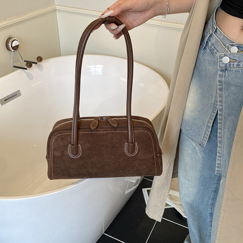 TrendAura Denise Mini Top-Handle Bag - Compact All Season Faux Suede Handbag With PU Leather Trims