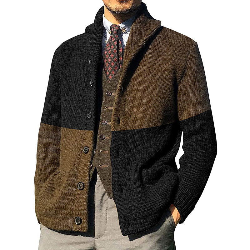 Nordisk Flair Men Cardigan Relaxed Knit Rolled Shawl Collar Button Front Patch Pockets