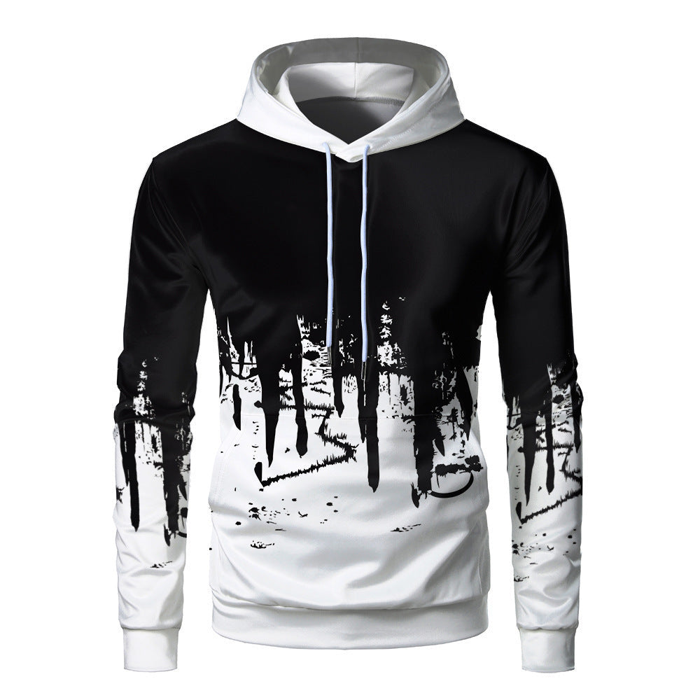 Men's Hooded Sweatshirt Loose Fit 3D Digital Print Adjustable Drawstring Casual Wear Fall