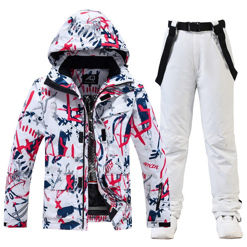 Men's Two Piece Ski Suit With Hooded Jacket And Suspenders Relaxed Fit Water Resistant Winter Snow Set