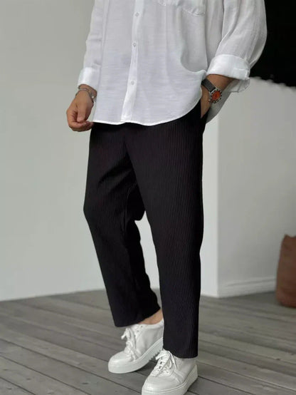 Men's Striped Cropped Pants For Summer Trendy Casual Hong Kong Style Everyday Wear For Men
