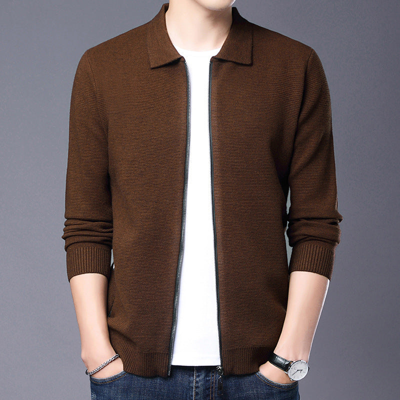 TrendAura Men's Slim Fit Wool Blend Zip Cardigan With Classic Collar And Ribbed Cuffs